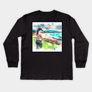 Artistic illustration of a woman golfer Kids Long Sleeve T-Shirt